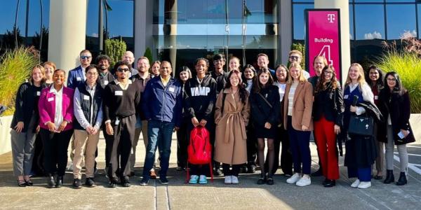 Group of students standing in front of T-Mobile headquarters