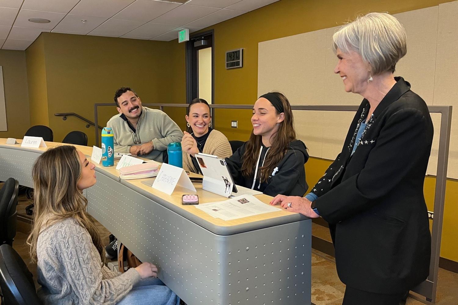 Executive and guest speaker, Frannie Matthews, workshopping with students on effective business communication