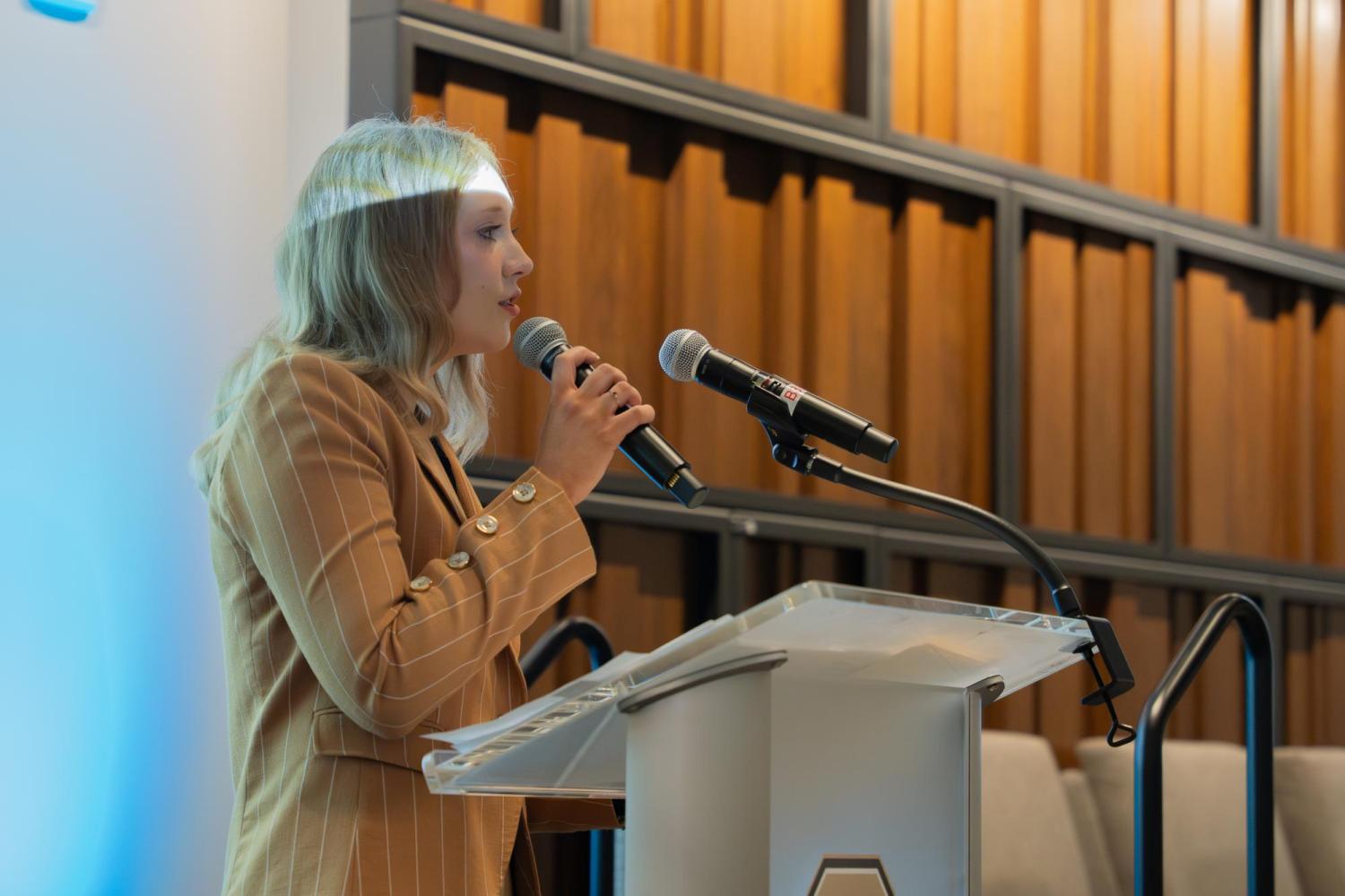 EWiB alumna, Olivia Anderson, speaking at the EWiB Symposium