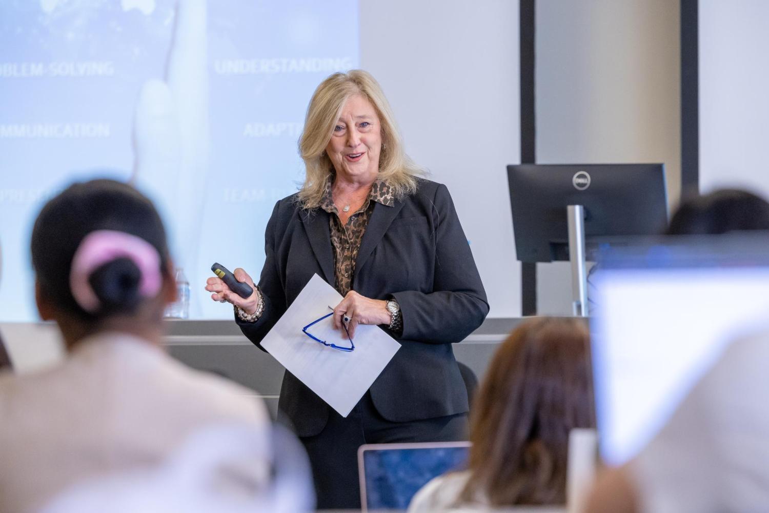 EWiB Co-Founder & guest speaker, Tribby Warfield, sharing her experience in international business with EWiB students